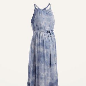 Maternity Sleeveless Tie-Belt Maxi Dress